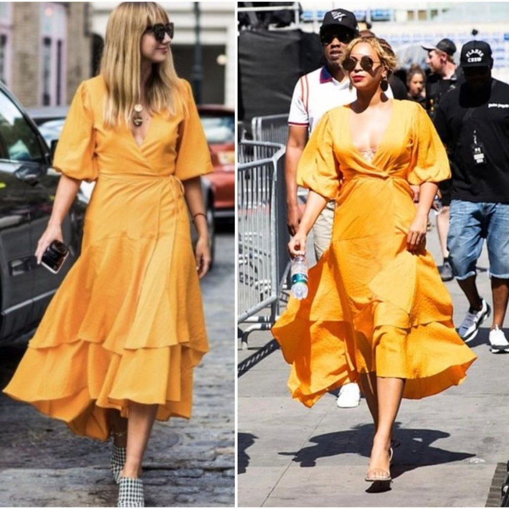 Beyoncé Knowles-Carter in GANNI Orange Wilkie Seersucker Maxi Dress Size DK34